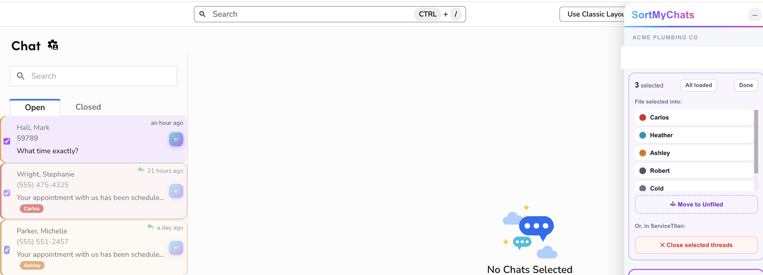 Multi-select chats to bulk-file or clear them
